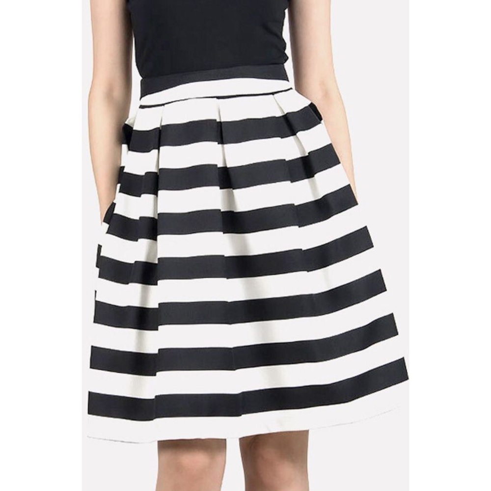 Black and White striped high waisted, A-line skirt